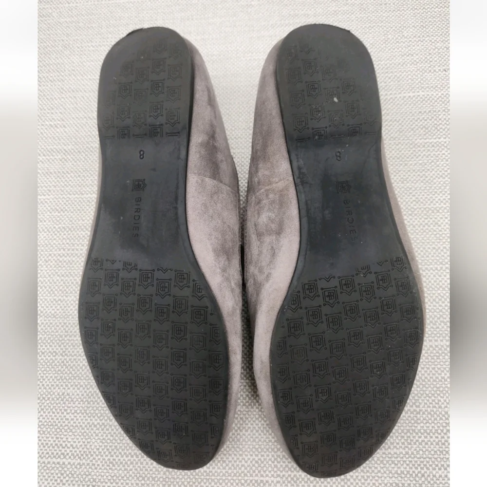 Birdies Size 8 Gray Leather  Suede Flats Loafer Slip On Women Comfort Shoes